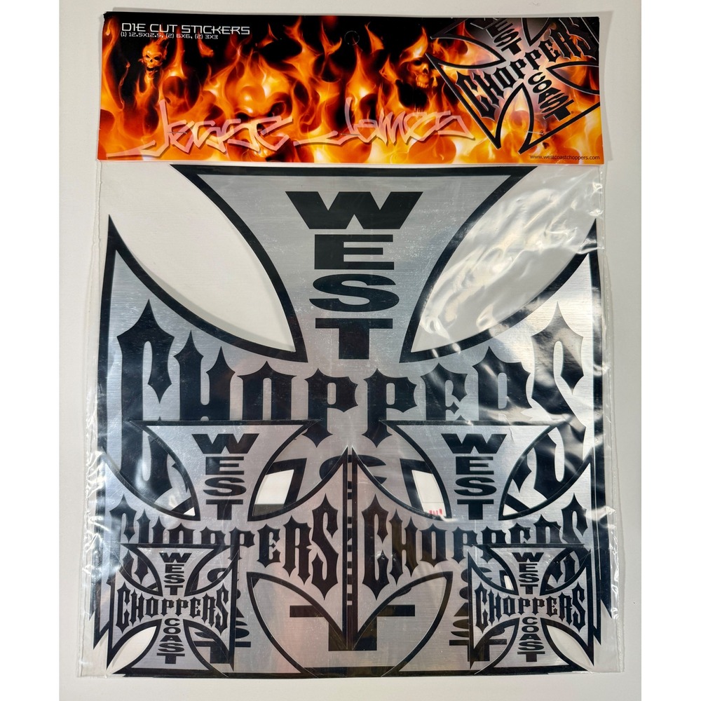West Coast Choppers Die Cut Stickers Silver Iron Cross Graphics Jesse James NIB